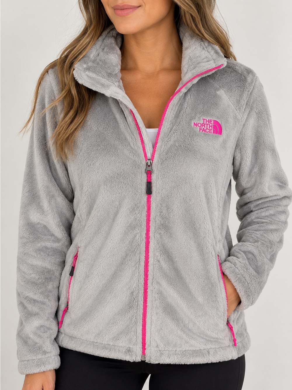 The North Face Women's Gray and hot pink Fleece Jacket Size Large NWOT